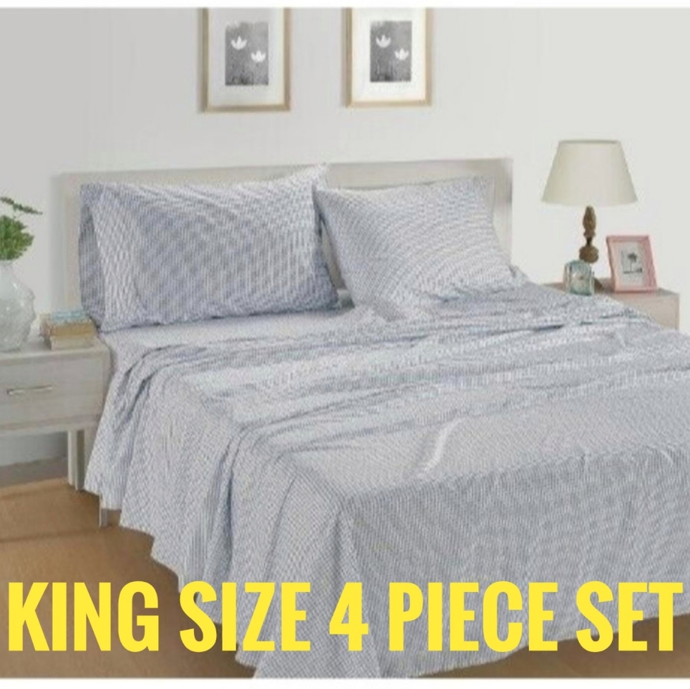 King Size 100% Organic Cotton 4 Piece Sheet Set (Light Blue Polka Dot De…